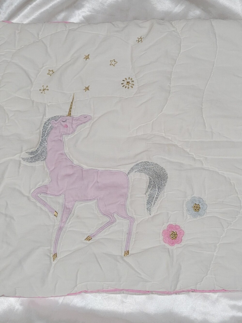 Pottery Barn Kids Mystical Unicorn Quilted Pillow Case Organic Cotton Read